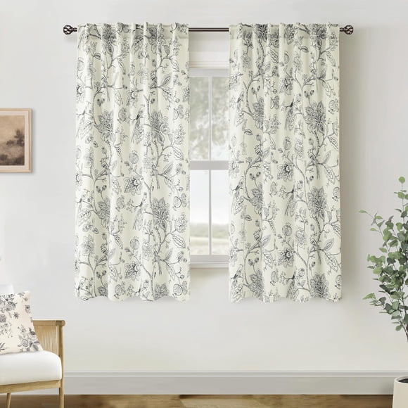 Room Darkening Farmhouse Curtains for Living Room 63 Inch Length,Floral Laundry Room Curtain Drapes for Bedroom 63 Inches Long 2 Panels Set