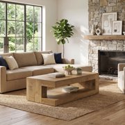 Fnova 47 Farmhouse Coffee Tabl, 2-Tier Rectangular Accent Center Tea Cocktail Table with Storage for Living Room
