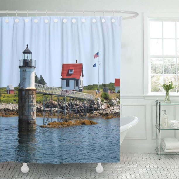 Cynlon Uslhe Ram Island Lighthouse Boothbay Harbor Bathroom Decor Bath Shower Curtain 66x72 Inch Walmart Com Walmart Com