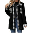 thumbnail image 2 of DDAPJ pyju Womens Fuzzy Fleece Jacket Lightweight Plaid Shacket Fall Winter Warm Shirt Jackets with Pockets Black XL, 2 of 3