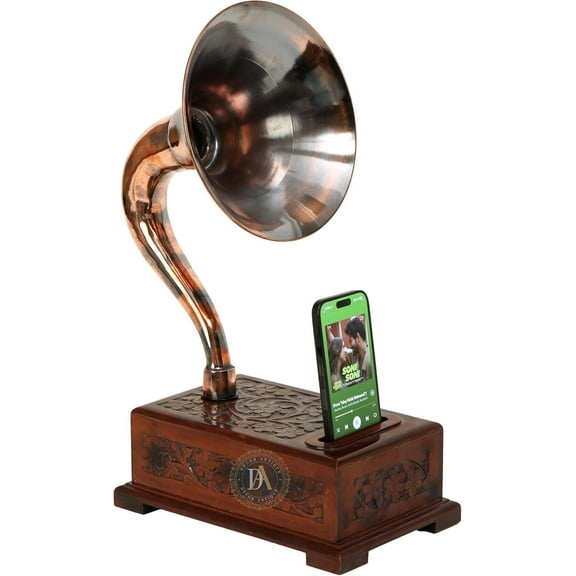 Decor Antique Copper Antique Gramohopne Vintage Table Decor Non- Electricity Speaker Instrument