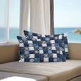 thumbnail image 5 of Blue Patchwork Outdoor Pillow Covers Set of 2 Snowflake Blue Flower Checkered Waterproof Throw Pillow Case Decorative Square Cushion Cover for Patio Couch Garden Balcony, 20"x12", 5 of 9