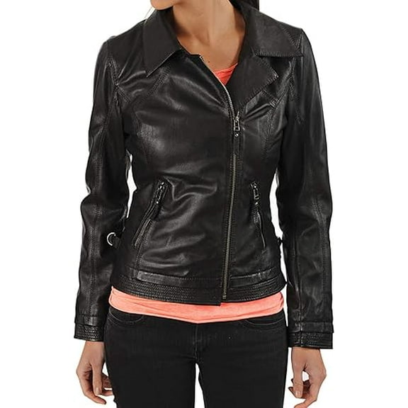 HOT Women's Genuine Black Lambskin Real Leather Jacket Stylish Collared Biker Coat W555