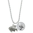 thumbnail image 1 of Delight Jewelry Silvertone Antiqued Fish Silvertone Script Initial Disc - H - Charm Necklace, 20"+3", 1 of 4