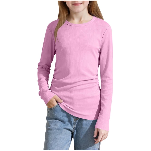 Camisetas de Manga Larga de las Niñas con Cuello Redondo, Camisetas de Manga Larga de las Niñas para Vestir Todos los Días
