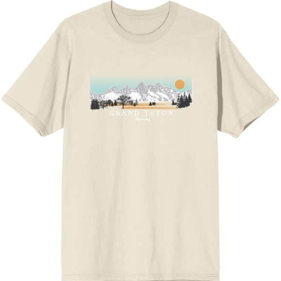 Adventure Society Grand Teton Wyoming Men's Natural Crew Neck Short Sleeve Tee-Medium