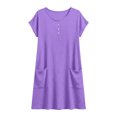 thumbnail image 6 of Laqbezok Women's Cotton Linen Dress, Casual Crew Neck Short Sleeve Loose Sundress with Pockets, Retro Button Henley T-Shirt Dress, 6 of 8