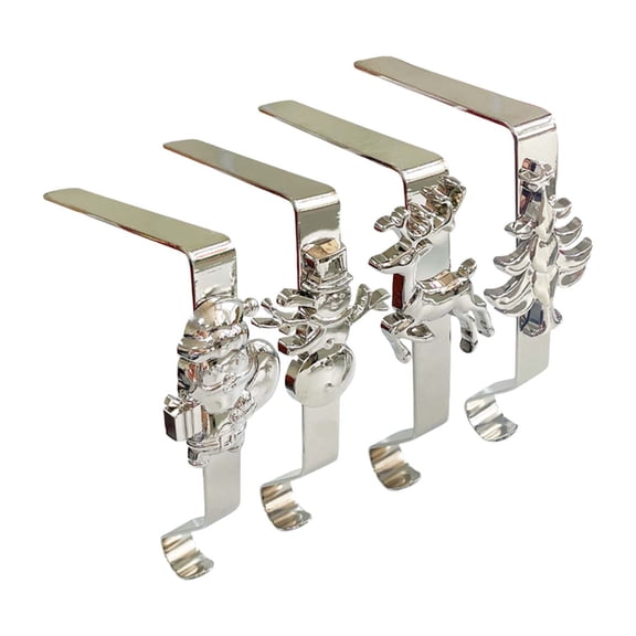Stocking Holders Set of 4 for Mantle Stocking Hangers for Fireplace Christmas Stockings Holder Non-Slip Holiday Decor (Silver)