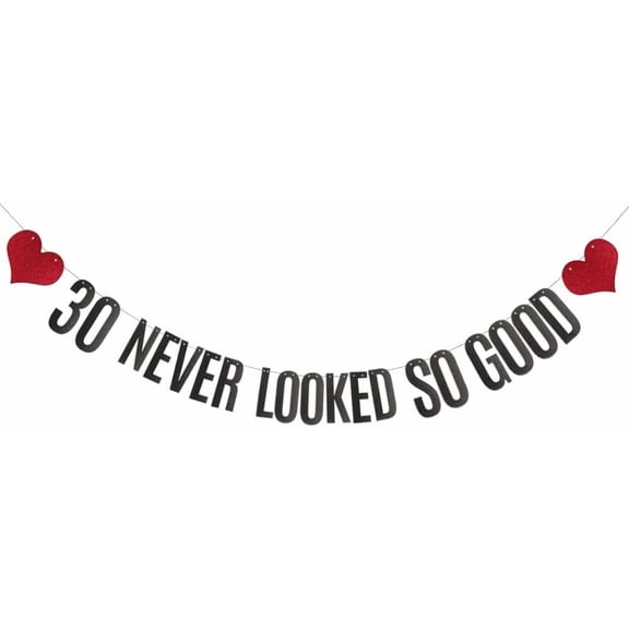 30 Never Looked So Good Banner, Pre-Strung, No Assembly Required, Black Paper Glitter Party Decorations for 30th Birthday Party Supplies, Letters Black