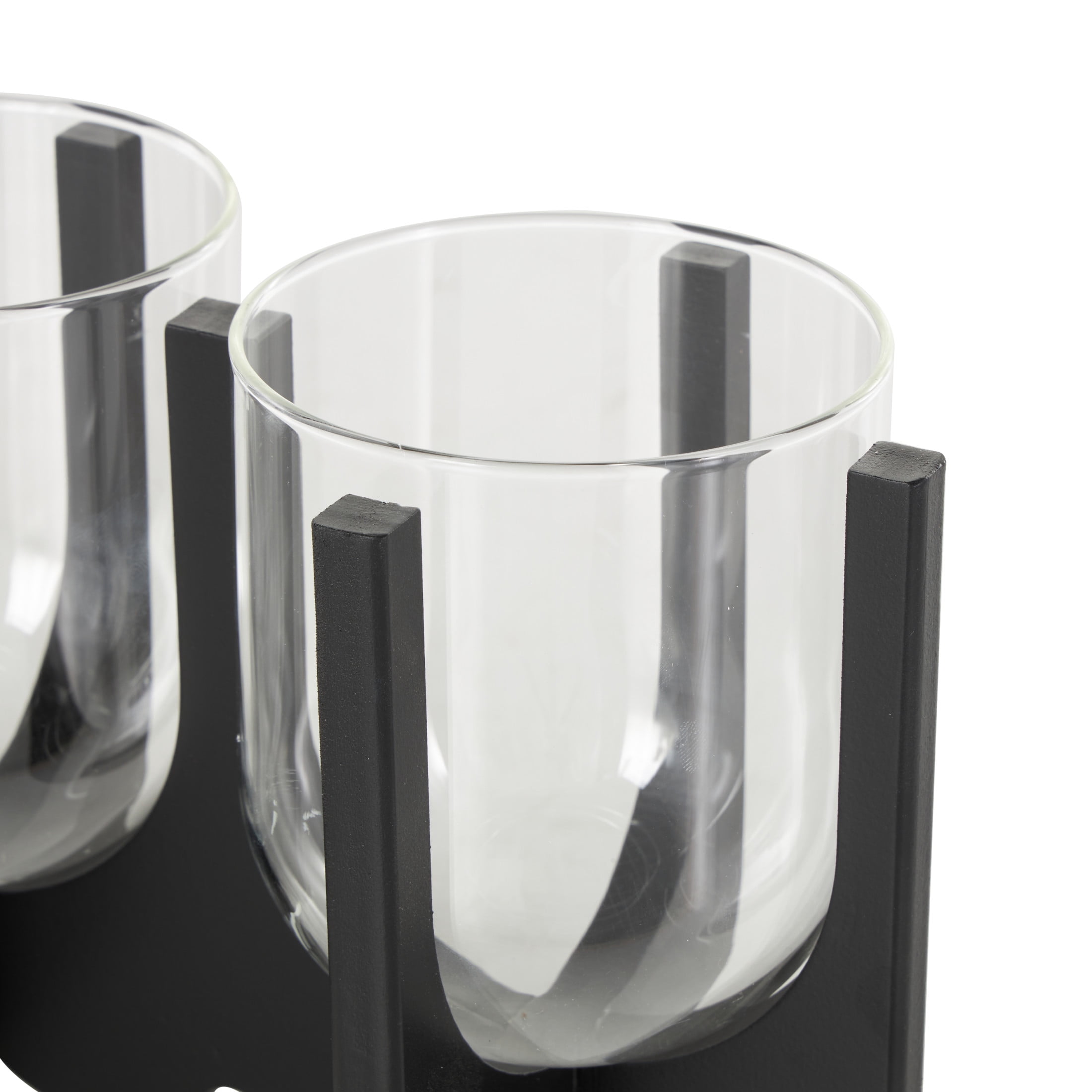 DecMode 5 Candle Black Wooden Rectangle Hurricane 5 Slot Candle Holder