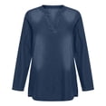 thumbnail image 6 of ClodeEU Women's V Neck Long Sleeve Denim Blouse,Loose Curved Hem Casual Jean Top Dark Blue,Women's Plus S, 6 of 8