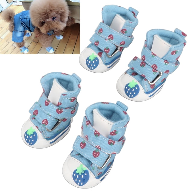Small Dog Canvas Shoes, Prevent Slip Closure Blue Lightweight Puppy Boots for Daily Type 1,Type 2,Type 3,Type 4,Type 5