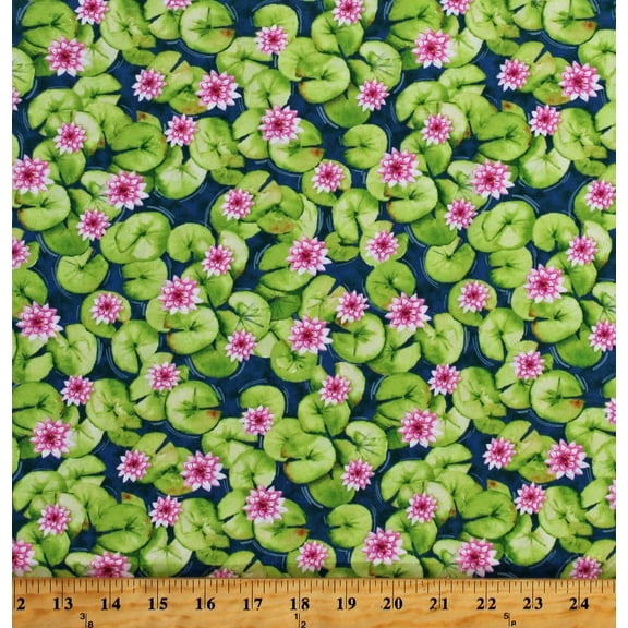 Cotton Water Lilies Lily Pads Flowers Floral Water Ponds Lakes Nature Dockside Cotton Fabric Print by the Yard (9778-76)