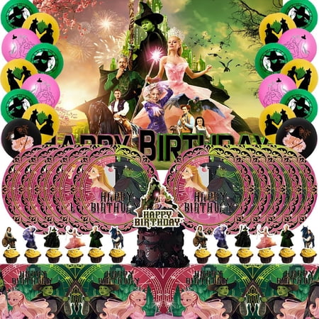 Wicked Birthday Party Supplies Musical Theatre Theme Party Decorations Party Favors Includes Backdrop Cake Toppers Tablecloth Plates Balloons