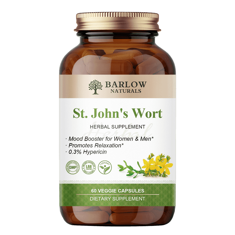 Barlow Naturals St. John’s Wort 300 mg, Herbal Supplement for Mood & Emotional Wellness Support, Standardized 0.3% Hypericin, Non-GMO, Vegan Capsules, 60 Count
