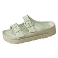 thumbnail image 7 of Rokment Women's Double Buckles Platform Slides Sandals Classic Casual Wide Width Open Toe Chunky Flat Comfortable Walking Slip on Slippers for Indoor Outdoor Waterproof Light Green Size 8.5, 7 of 7