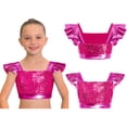 thumbnail image 3 of iiniim Girls Metallic Hip Hop Dance Tops Square Collar Ruffle Sleeve Ballet Shiny Jazz Performance Dancewear Hot Pink 14, 3 of 7