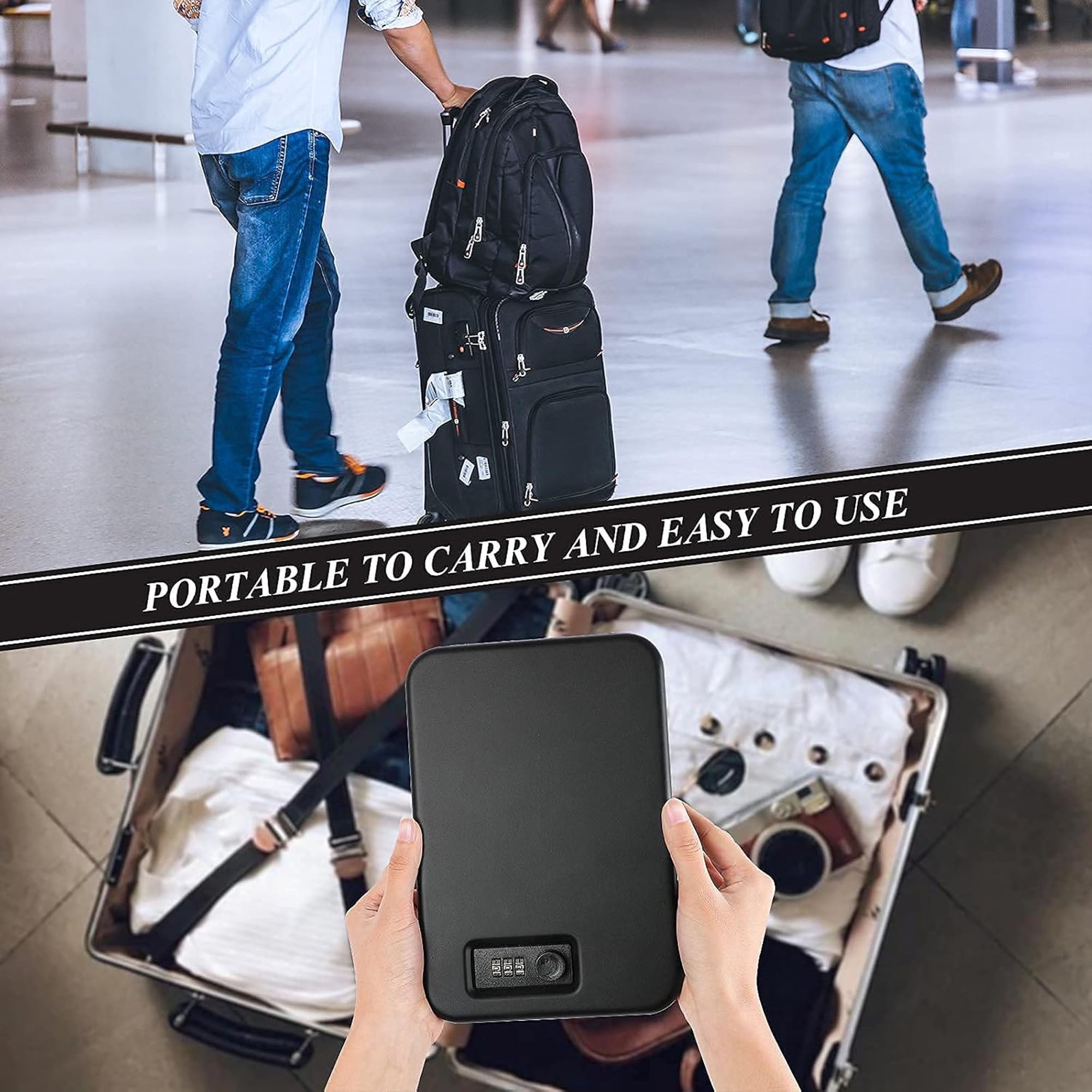 Gun Safe for Pistols Small Handgun Lock Box with Combination Lock Portable Travel Pistol Safe for Car, Home, Travel