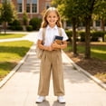 thumbnail image 4 of HCYSFG Girls Back To School Uniform Pants High Waisted Pleated Wide Leg Button Front Side Pockets Preppy Dress Slacks Classroom Bottoms, 4 of 7