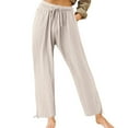 thumbnail image 4 of MNCEKFOD Jeans for Women Plus High Waisted Wide Leg Flowy Culottes Pants Drawstring Elastic Comfy Loose Relaxed Fit Comfortable Trousers Beige XXXL, 4 of 8