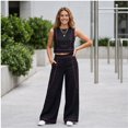 thumbnail image 6 of CIENVNSTG Workout Sets For Women Sleeveless Crop Top Wide Leg Pants 2 Piece Outfit Cruise Travel Beach Vacation Clothes With Pocket L, 6 of 7