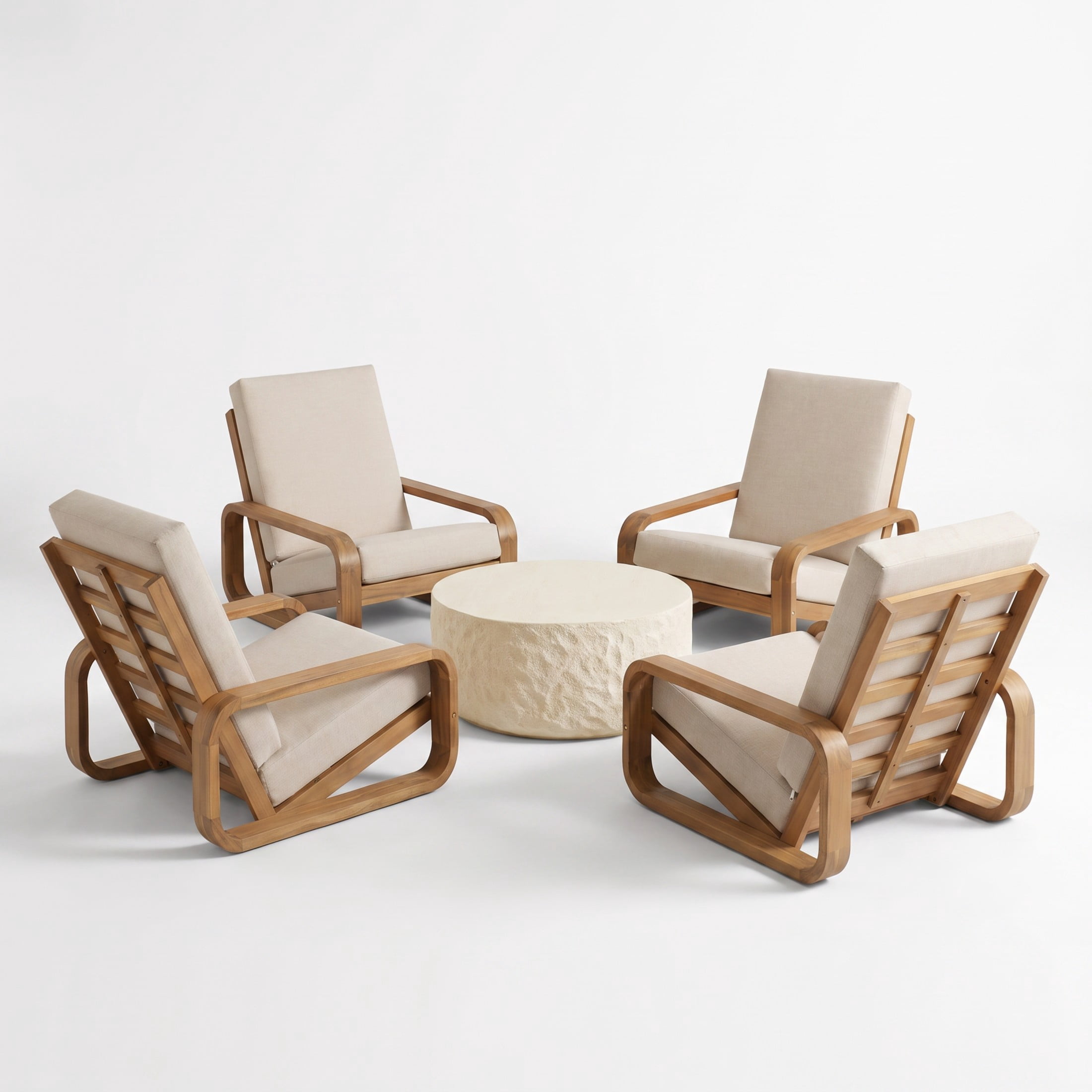 Christopher Knight Home 5-Piece Outdoor Conversation Set, Lounge Chairs and Coffee Table, Light Teak+Beige