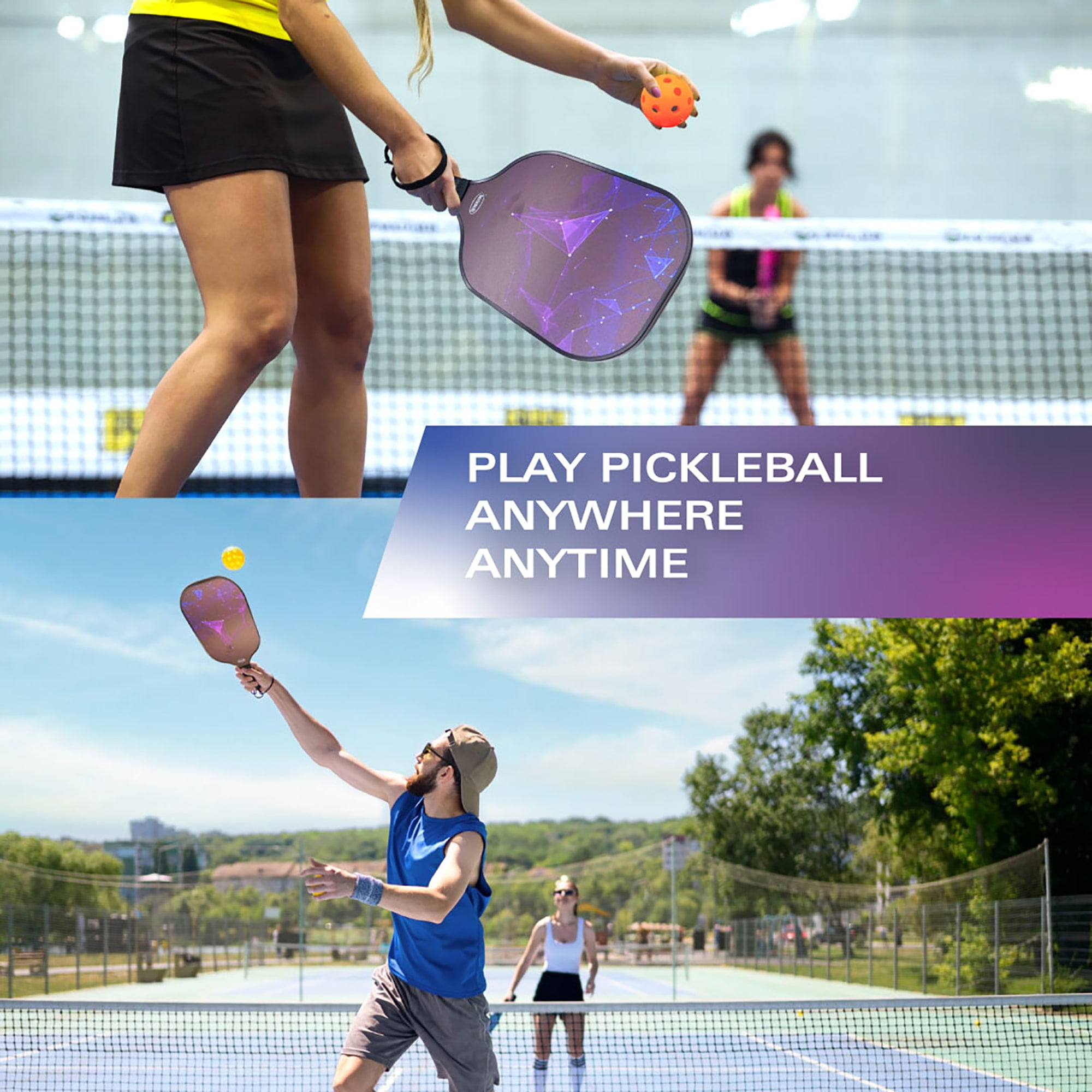 Bolaball: Pickleball Paddle Set - Indoor-Outdoor Complete Game Set, 4 Lightweight Fiberglass Rackets-4 Balls-Carry Bag, Polypropylene Honeycomb Core