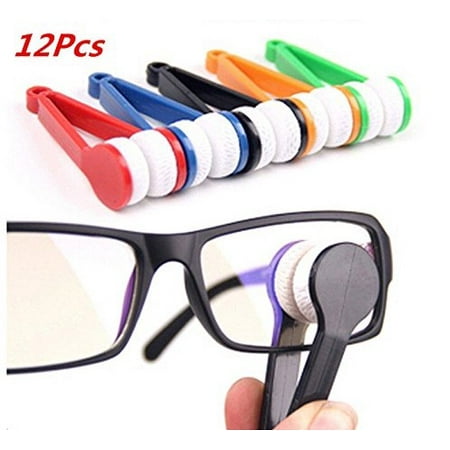 12 PKS-Mini Sun Glasses Eyeglass Microfiber Spectacles Cleaner Soft Brush Cleaning Chips Mini Microfiber Glasses Eyeglasses Cleaner Tool Random Colors