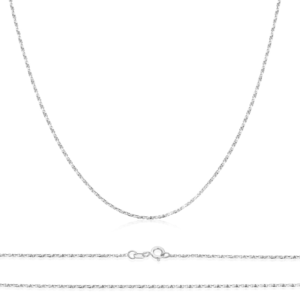 14K White Gold Chain 1mm Fancy Twisted Box Chain Necklace (16, 18, 20