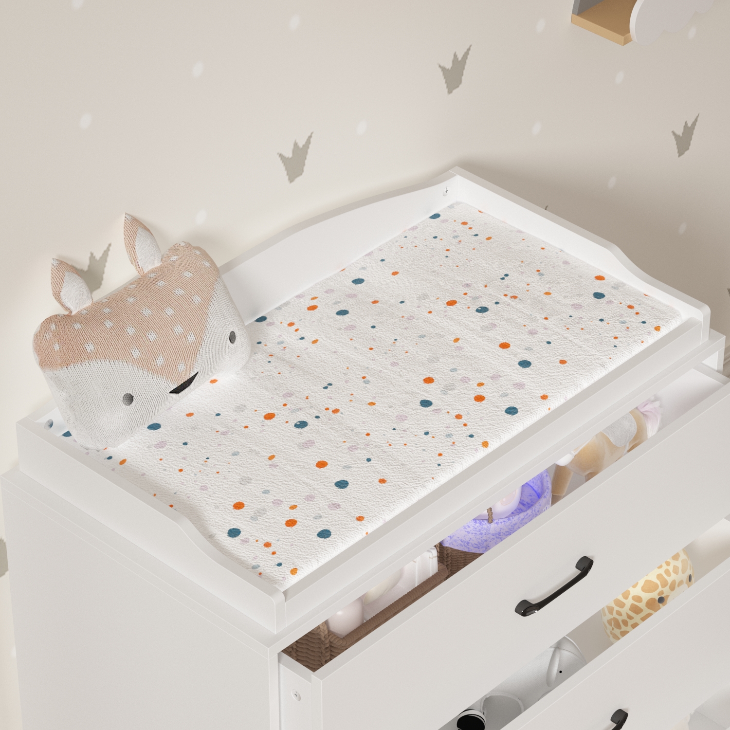 OxyLife Changing Table Dresser, Nursery 3-Drawer Dresser with Changing Top, White