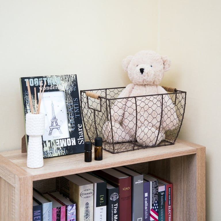 Mainstays Decorative Brown Chicken Wire Basket with Wood