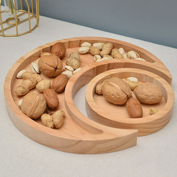 ELAYARD Wooden Moon Serving Tray Khaki Decorative Snack Plate for Home Storage and Display
