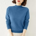thumbnail image 2 of Women's Solid Color Long Sleeve Mock Neck Sweater Casual Fashionable Base Layer Top Soft Warm Winter Fall Daily Versatile Comfortable Outfit Blue XXL, 2 of 6