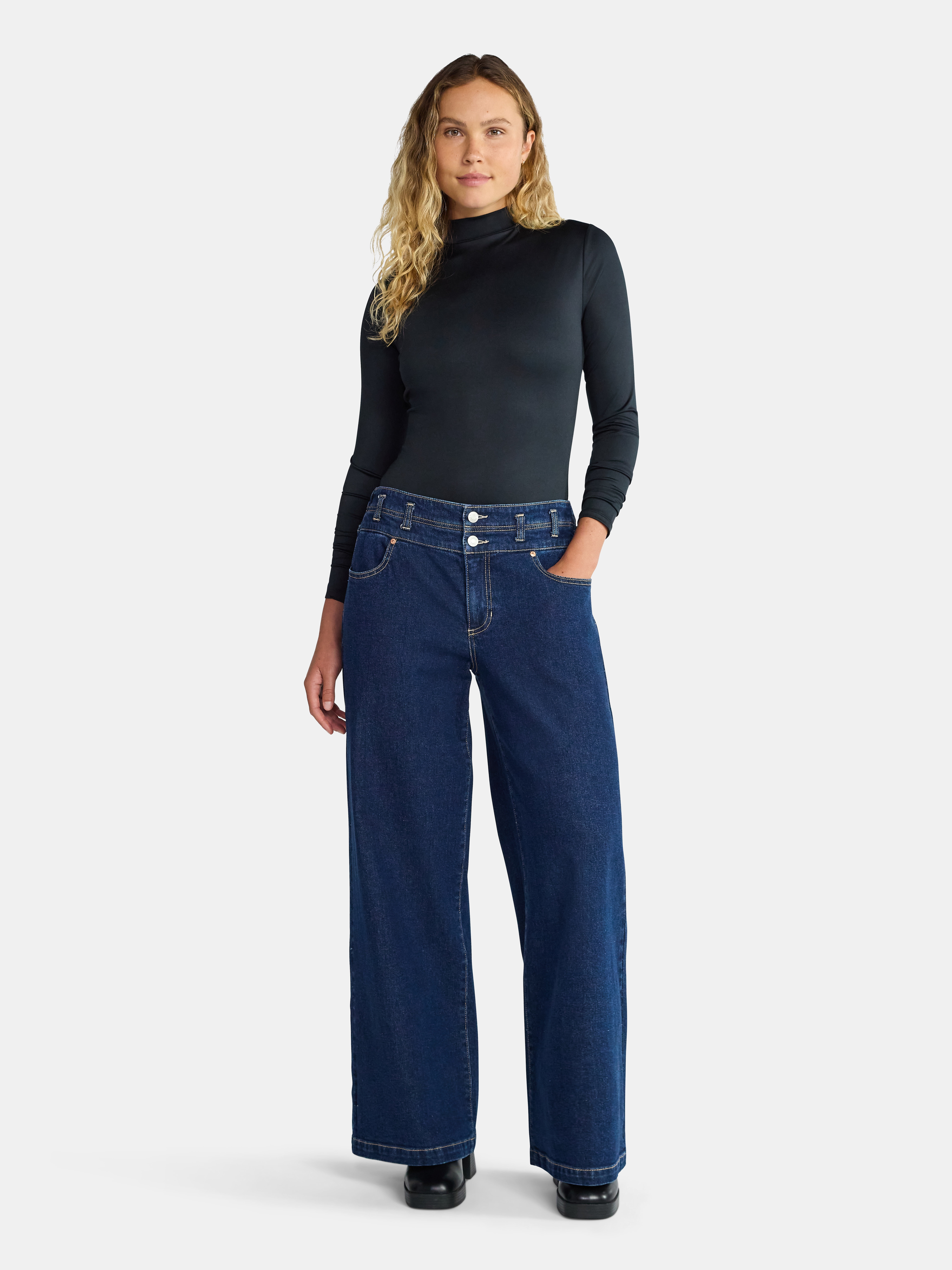 Madden NYC Women's Stacked Waist Relaxed Jean, 31" Inseam, Sizes XXS-XXL