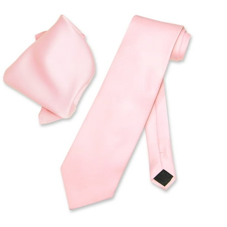 - Vesuvio Napoli Solid PINK Color NeckTie & Handkerchief Men's Neck Tie Set
