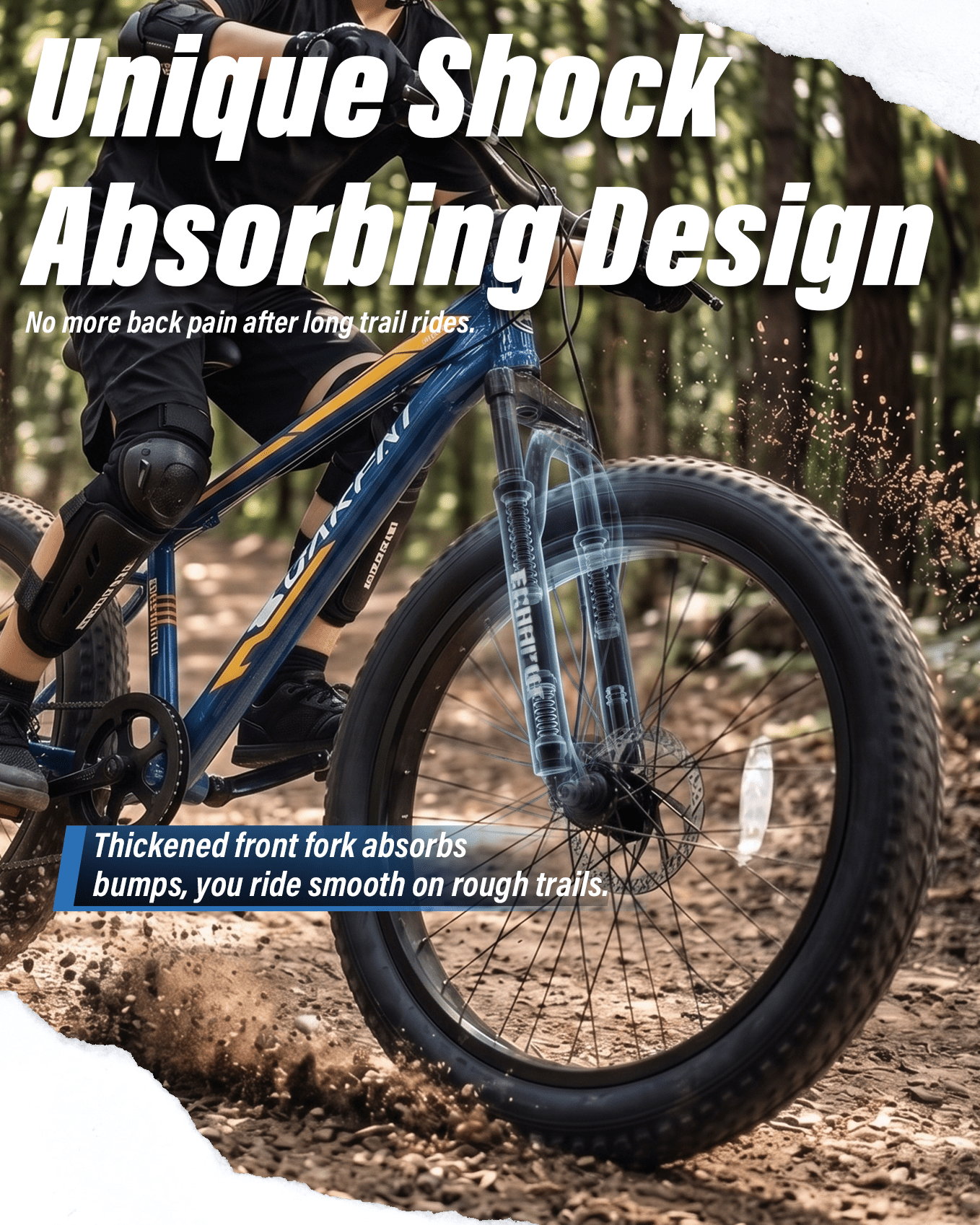 24 inch Fat Tire Mountain Bike, Outdoor Cycling Bike with 7-Speed for Boys Girls, High Carbon Steel Frame, Dual Disc Brake, Wide Tires, Suspension Fork, Anti-Slip Bikes, Gray Blue