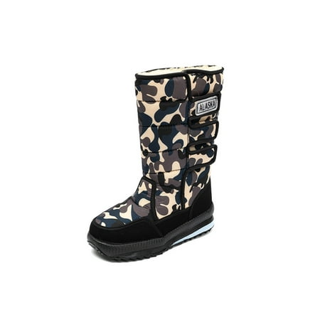 

Tenmix Women Casual Mid Calf Boot Cold Weather Breathable Round Toe Walking Camouflage Snow Boots Men Blue Camouflage 9.5