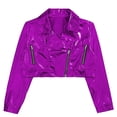 thumbnail image 2 of Doomiva Kids Girls Metallic Motorcycle PU Jacket Sparkly Zip Up Moto Biker Coat Outwear Boys Dancewear Streetwear Purple 14, 2 of 6