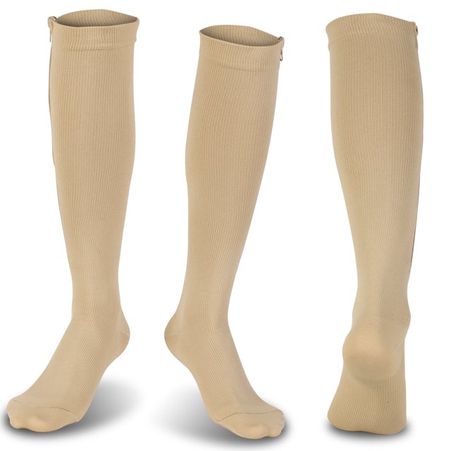 Calcetines de compresión con cremallera de 15-20 mmHg para mujeres y hombres, medias de compresión hasta la rodilla para correr