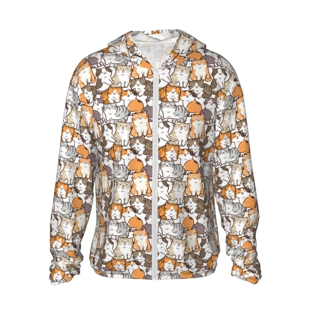 Fotbe Cartoon Cat 1 Chaqueta con Protección Solar UPF 50+ para Hombre y Mujer, Camisa con Capucha y Bolsillos-Medium