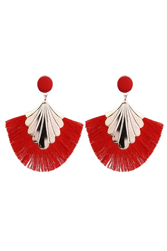 1 Pair Women Creative Bohemia Fringed Fan Shape Dangle Earrings for Party