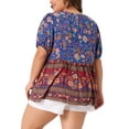 thumbnail image 4 of Agnes Orinda Women's Plus Size V Neck Lantern Short Sleeves Tops Summer Floral Peplum Boho Blouses 6X Blue, 4 of 8