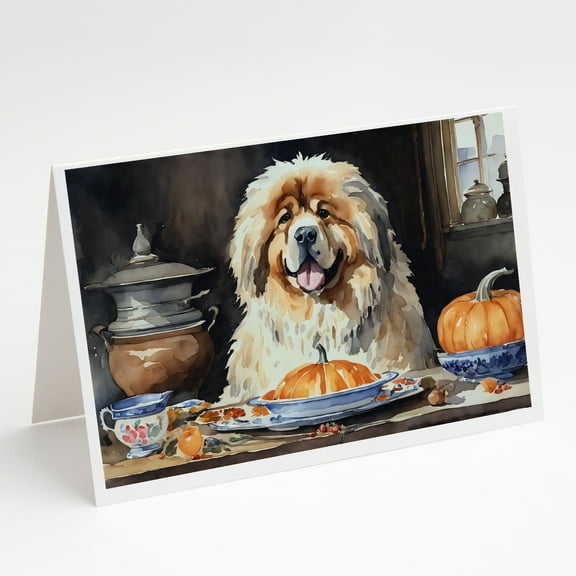 Tibetan Mastiff Fall Kitchen Pumpkins Greeting Cards and Envelopes Pack of 8 7 in x 5 in
