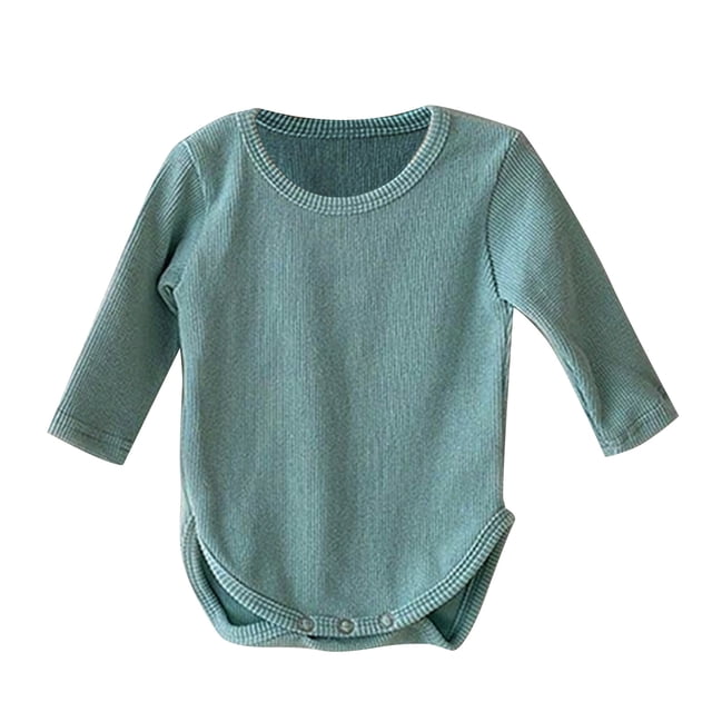 EDFBUYKRS Baby Girls Boys Solid Ribbed Autumn Long Sleeve Romper Bodysuit Clothes