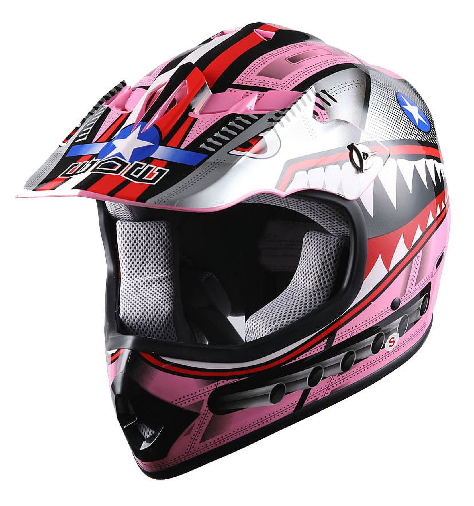WOW Youth Kids Motocross Helmet BMX MX ATV Dirt Bike HBOY-K Monster Shark Pink