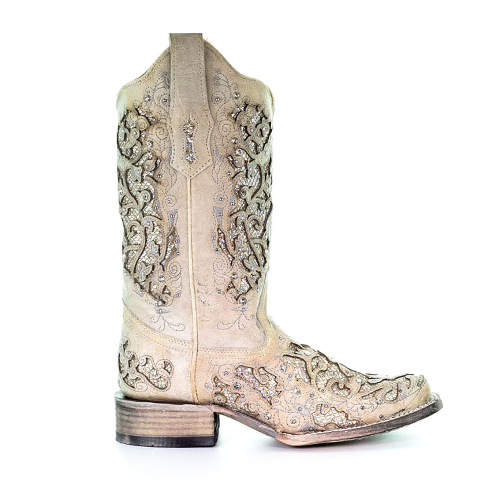 Corral Boots Womens Glitter Studded TooledInlay Square Toe Cowboy Casual M Walmart