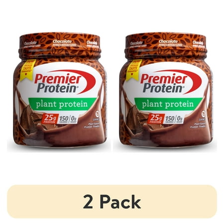 (2 pack) Premier Protein Powder Plant Protein, Chocolate, 25g Plant-Based Protein, 0g Sugar, 15 Servings