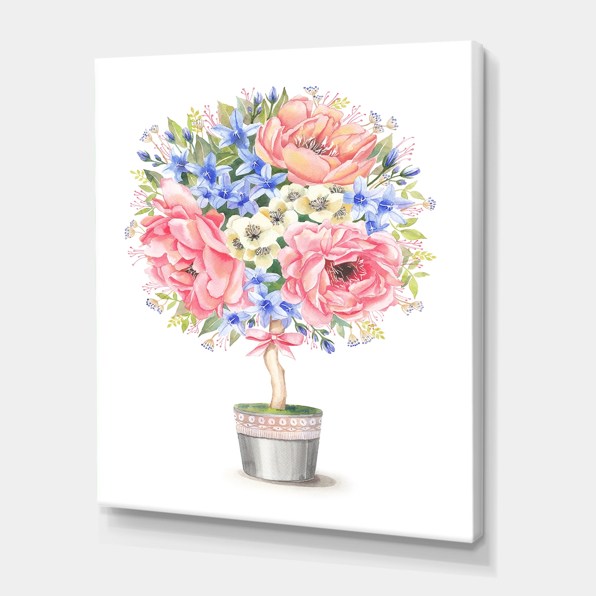 Designart ' A Bow With Flower Tree In A Pot ' Farmhouse Canvas Wall Art Print