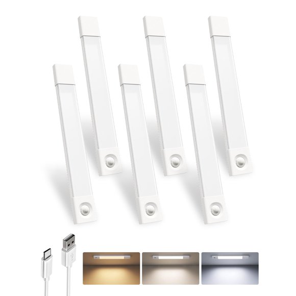 EZVALO 6-Pack Under Cabinet Lighting, Wireless Closet Lights, 50 LED Rechargeable Motion Sensor Light, Dimmable, 3 Color Temperatures, 11.8 inch Counter L