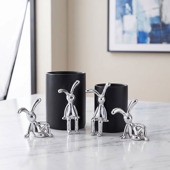 WHAMVOX 4pcs Silver Sitting Rabbit Figurines Diy Home Decor Modern Electroplated Finish Rabbit Figure For Desk Living Room Decoration